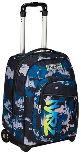Seven Trolley, 2 in 1, Schulranzen mit Rollen, Rucksack mit Trolleyfunktion für Kinder, ab 1. Klasse, Schulrucksack Schultasche, Reisen, Mädchen&Jungen, schwarz/blau