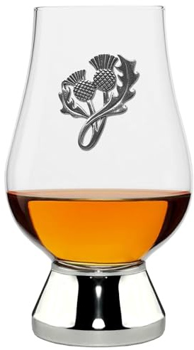 English Pewter Company Glencairn WGP026 Verre à whisky avec badge et base en étain Motif chardon écossais 200 ml