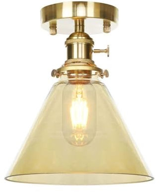 LONGDU Lampadari in Ottone Plafoniera a LED in Vetro a Imbuto, Plafoniere Vintage in Rame, Plafoniera Industriale a 1 Luce for Camera da Letto Ufficio Scale Hotel Soggiorno Cucina Corridoio (Color :