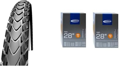 Schwalbe Faltreifen, Schwarz, Marathon MONDIAL Evo, DD, V-Guard, Folding 42-622-SnakeSkin & DV17 Innenschlauch, Schwarz, 71,2 cm (28 Zoll), 2er Set