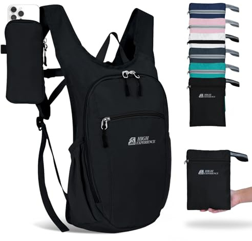 HIGH EXPERIENCE Hiking Backpack 10L/15L Small Daypack Lightweight Packable Travel Foldable Water Resistan for Women Men (Black, 10L)