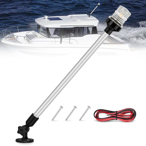 Nilight Marine Boat Stern Light 24Inch White Fold Down Anchor Lights 12V 24V Waterproof 360° Lighting Navigation Lamp for Fishing Ship Sailboat Yacht Pontoon Speedboat Dinghy