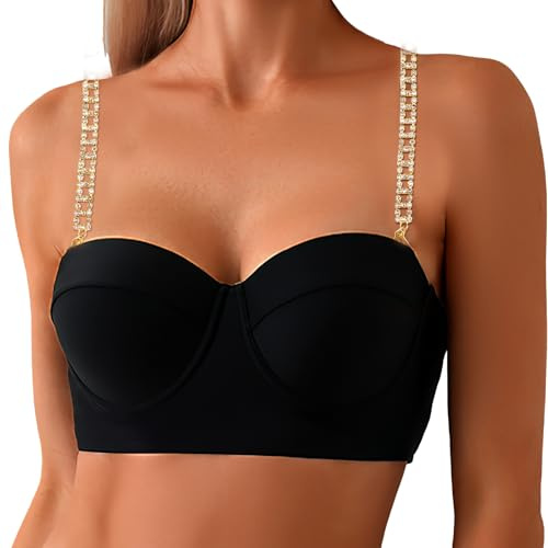 Soportes de sujetador con strass, 2 piezas de sujetadores ajustables para mujer, ropa interior antideslizante, cinturón de sujetador invisible para tops y vestidos de novia, dorado, S