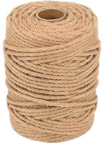 FAAING Cuerda de yute de 100 m x 6 mm, 4 hebras, cuerda de cáñamo, cuerda de yute natural marrón para manualidades, jardinería, paquetes
