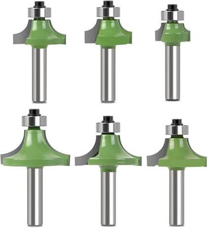 Meichoon Runde Ecke Fräser Bit Set 6pcs Router Bits Hartmetall bestückt mit Lager Holzbearbeitung Anfasen Schlitzen Schnitzen DC605