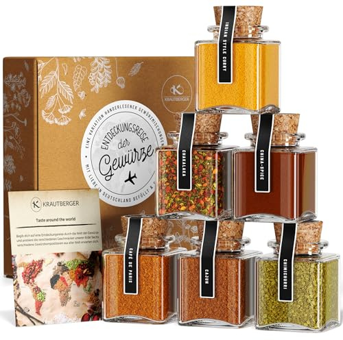 UMBRELLA® Caja Regalo de Especias Ecológicas – 6 Mezclas Exóticas de Todo el Mundo con Recetas – Set Premium para Amantes de la Cocina, Ideal para Navidad, Día de la Madre, Día del Padre