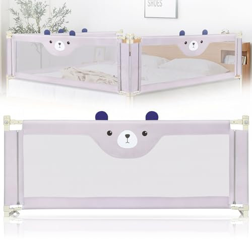 Bettgitter, Bettschutzgitter Kinderbettgitter für Kinder, Babybettgitter Vertikal Hebbar, Kinderbett Kinderbettschutzgitter Rausfallschutzbett (200 * 100cm grau)