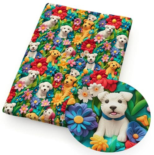 Optxzn 50 * 145 cm Hund Blume 3D Imitation Gedruckt Polyester/Reine Baumwolle Stoff Patchwork Nähen Quilt Stoff Handarbeit Tuch