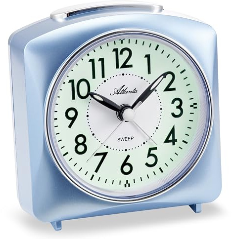 Atlanta Wecker ohne Ticken geräuscharm mit Licht Snooze Crescendo Quarz Analog - 2128 (Blau)