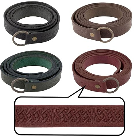 Vehi Mercatus Mittelalter Gürtel- Leder - 2,2 cm breit - in Rot, Grün, Braun, Schwarz – Prägung Knotenmuster - für Wikinger, LARP, Reenactment, Alltagsgebrauch (Braun, 160cm)
