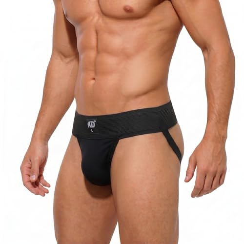 KD Willmax Jockstrap i ekologisk bomull, gymstöd – 7,6 cm midjeband, mjuk och hållbar, Svart förpackning 1, XL
