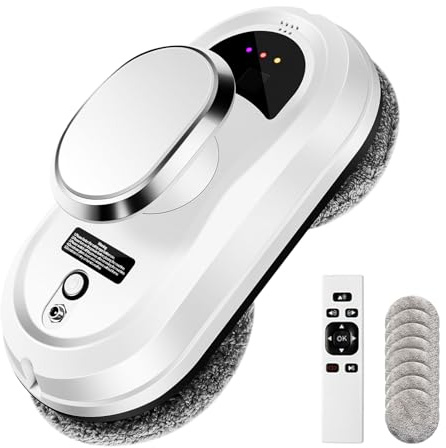OMUIETIO Intelligent Window Cleaning Robot, 5600pa Suction, Automatic Water Spray, Electric Glass Cleaner with Remote Control, 3 Cleaning Modes, Edge Detection, with 10 Window Cleaning Cloths