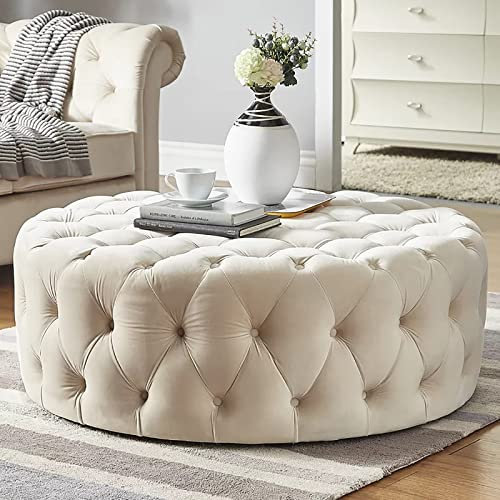 Luxuriöser, bequemer Plüsch-Fußstützen-Hocker, kleiner, moderner Couchtisch, rund, getufteter Samt, Ottomane, Bettbank für Wohnzimmer, Hostingzimmer, Schlafzimmer