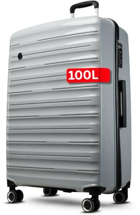 Cocoono Koffer Groß 100 Liter Volumen - mit TSA Schloss, Lost & Found, Trolleys, Reisekoffer, Hartschalenkoffer, Hartschalenkoffer, Trolley, Koffer XL, Reisekoffer mit Rollen (Grau, XL)