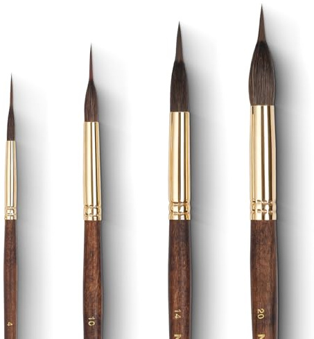 Nicpro 4 teiliges professionelles Aquarellpinsel Set, Pinselset mit erweiterter Nadelspitze, Zobel-Pnsel mit synthetischer, Langer Spitze für feine Details– Malerei mit Aquarell-Acryl-Gouache-Tinten