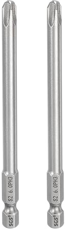 sourcing map 2pcs #3 Phillips Screwdriver Bit PH3 1/4 Hex Shank 4 (100mm) Long 6mm Rod Magnetic Cross Head Drill Bits S2 Steel Industrial Screw Driver for Power Screwdrivers Drills, Silver