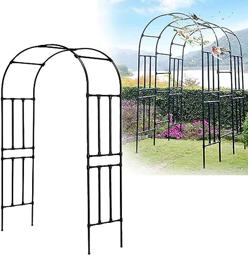 Pérgola grande de metal para jardín para plantas trepadoras, rosas y vides, enrejado de soporte resistente a la intemperie, 110 x 94.5 pulgadas, perfecta para decoración al aire libre y paisaje de