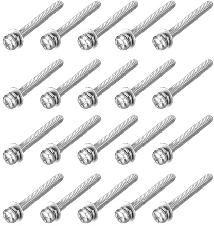 QUARKZMAN 20 Stück Linsenkopfschrauben Kreuzschlitz M3 x 25mm Rundkopfschrauben mit Federring und Unterlegscheiben, 304 Edelstahl Gewindeschrauben für Holz Weichmetall Reparatur