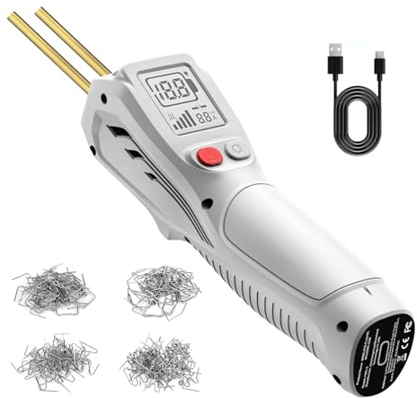 Qivine Soldador de plástico inalámbrico de mano de 500 W con pantalla LCD, kit de soldadura de plástico recargable por USB de 5000 mAh con 200 grapas calientes, kit de reparación de plástico para
