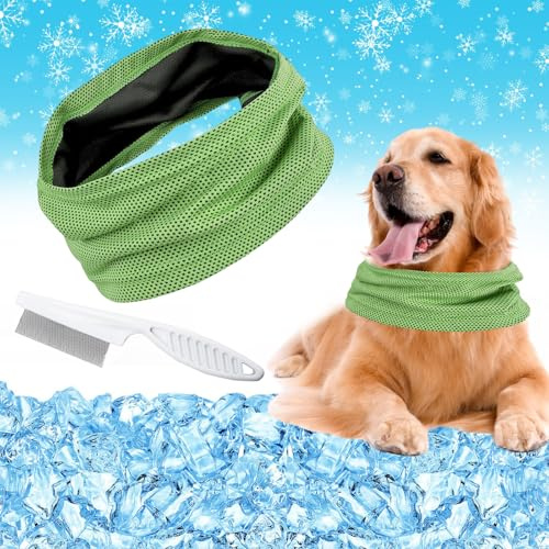 Kühlhalsband für Hunde, Hunde Halstücher Kühlend, Sommer Kühlung Hundehalstuch, Kühlender Hundeschal, Kopftücher Kühlend Hund, Geeignet für Kühlhunde im Sommer, 47 x 15 cm(Grün-L)