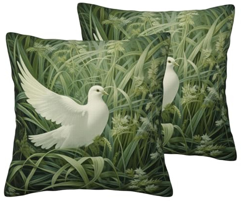 XTYGETY Funda de cojín con estampado de hierba y paloma para decoración de exteriores, funda de cojín para sofá del hogar