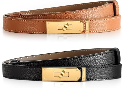 THALASIENE Dupes Damen Gürtel aus Hochwertigem Leder,Mode Ledergürtel,Schmaler Gürtel Damen,Skinny Damengürtel,Braun&Schwarz Damen-gürtel für Frauen Jeans Hosen Kleider