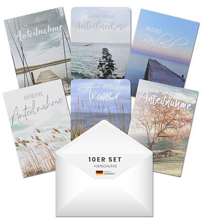 PaperStyle® Trauerkarten Set mit Umschlag 10er-Set – Hochwertige Klappkarten DIN B6 – Stabile Qualität, leicht beschreibbar – Stilvolle Motive für einfühlsame Beileidsbekundungen – Made in Germany