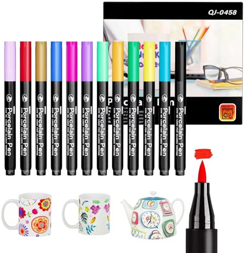 Rnigra 12-Color Ceramic Pens, Porcelain Paint Pens Set – Dishwasher Safe, Permanent & Waterproof Porcelain Pens for Glass, Stone & Ceramic Projects