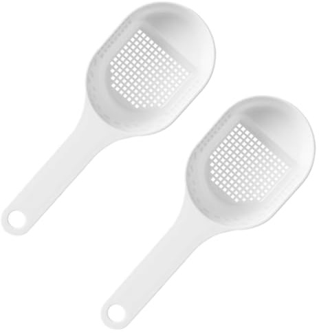 TOYANDONA Lot de 2 Cuillères à Farine Pratiques en Plastique Blanc, Tamis Monobloc à Mailles Fines, Ustensiles de Pâtisserie Cuisine Ménagère, Tamisage Précis et Rangement Facile Trou