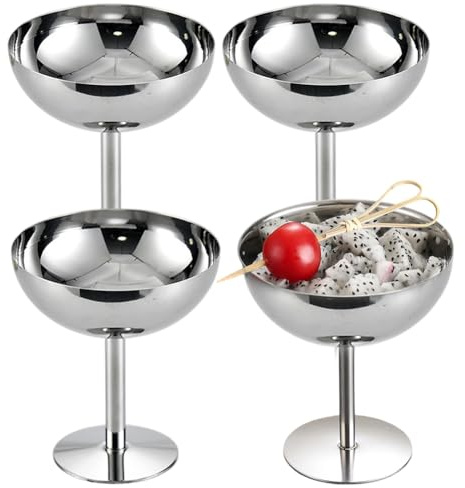 EUBSWA Glassbägare rostfritt stål dessertglas – 4 stycken 200 ml Ø 10 cm glaskoppar, Ice Cream Sundae dessertglas, cocktailglas, för glass, fruktsallad, yoghurt, bröllop och fester (11 cm hög)