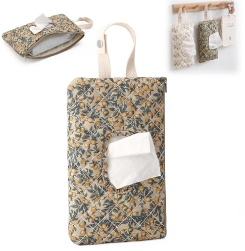 Portable Diaper and Wipes Pouch - Floral Refillable Wet Wipes Case with Lanyard for Home, and Travel (Green)