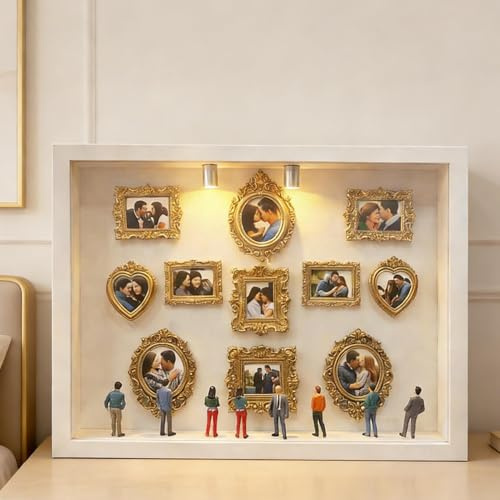 Genérico Mini Museo DIY Con Luz LED - Kit De Marcos En Miniatura Con 11 Marcos Y 8 Figuras Para Crear Tu Propia estuche De Sombras | Regalo Emocional Para Adultos, Cumpleaños, Aniversario Y Navidad
