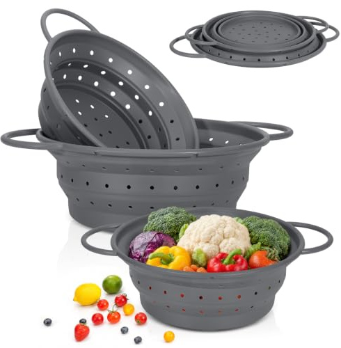 2 st vikbar silikon, 26 cm värmebeständig viksil med handtag, BPA-fri vikbar kökssil och pastasil vikbar, 21,5 cm droppsil för camping droppning av fruktgrönsaker, diskmaskinssäker