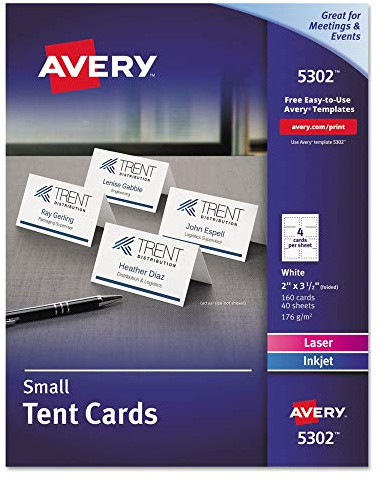 Avery Small Tent Cards, 2 Inch x 3.5 Inch, White, Box of 160 (5302)