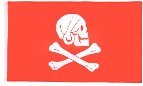 AZ FLAG Flagge Pirat Henry Avery Roten 150x90 cm Polyester 100D 2 Ösen | Für innen und außen Piraten Totenkopf dekorative Flagge doppelte Nähte und verstärkte Kanten mit Metallösen 100D Polyester