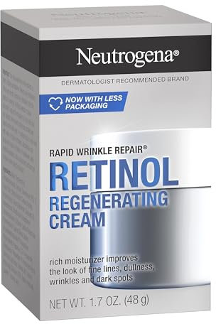 Neutrogena Crema regeneradora de acción rápida para cara y cuello con retinol y ácido hialurónico antiarrugas, 48 g