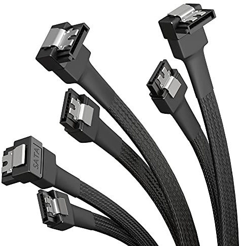 KabelDirekt – 3x SATA-3-Kabel 6 Gb/s – 30 cm, 90° gewinkelt (Datenkabel, 6 Gbit/s, SATA-III/Serial-ATA, L-Stecker, Set aus 3 Kabeln, verbindet Festplatten/SSDs/Laufwerke mit dem Mainboard, schwarz)