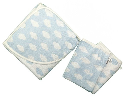 Sterntaler 7101790 Kapuzenbadetuch Wolken hellblau 80x80cm + 2 Waschhandschuhe