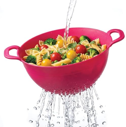 Premier Housewares Pink Plastic Large Colander Strainer With Holes Ideal For Washing And Draining Vegetables Pasta Food Strainer With Handles Perfect For Daily Use 26 x 14 x 44