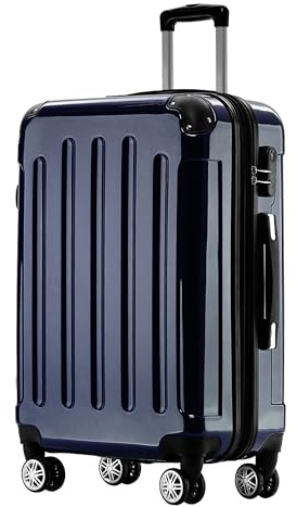 BEIBYE Hartschalen Koffer Trolley Rollkoffer Reisekoffer 4 Zwillingsrollen Polycabonat (Dunkelblau, 66cm - 70L)