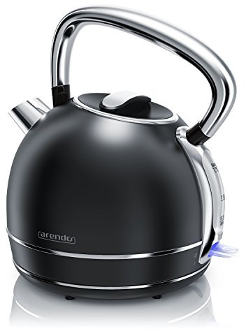 Arendo - Wasserkocher Retro Edelstahl Teekessel im Vintage Style - max. 2200 Watt - austauschbarer Kalkfilter - Füllmenge max. 1.7 Liter - automatische Abschaltung - schwarz - GS
