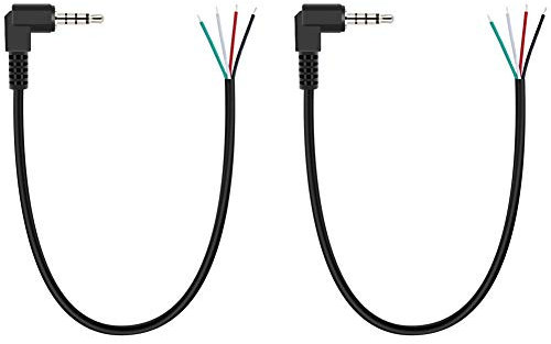 Fancasee (2 Pack) Replacement 3.5mm 90 Degree Male Plug to Bare Wire Open End TRRS 4 Pole Stereo 1/8 3.5mm Plug Jack Connector Audio Cable for Headphone Headset Earphone Microphone Cable Repair