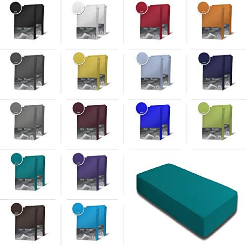 one-home 2er Set Jersey Spannbettlaken Spannbetttuch Baumwolle Topper Boxspringbett Laken, Größe:140x200 cm - 160x200 cm, Farbe:Petrol