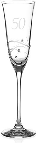 DIAMANTE Swarovski Champagnerglas zum 50. Geburtstag – einzelne Kristall-Sektflöte mit handgeätzter 50 – verziert mit Swarovski-Kristallen