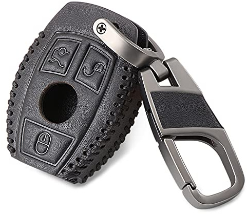 ontto Autoschlüssel Hülle für Mercedes A B C E S Klasse CLK ML W164 W211 W203 W245 A209 W204 W212?Fernbedienung Cover PU Leder Schlüsselhülle Schlüsselanhänger Schlüssel Schutz Etui 3 Taste-Schwarz