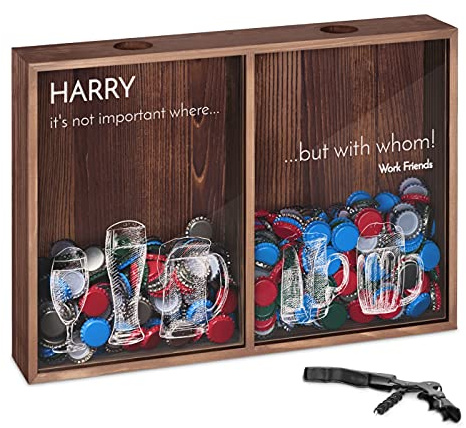 Maverton Cork & Bottle Caps Collector, Important | Mounted Wooden Box with a Transparent lid, Corkscrew and Bottle Opener Attached, Personalised Gift for Men and Women