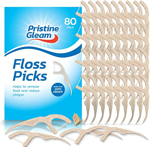 SOL 80pk Corn Starch Floss Picks, Dental Flossers Sticks for Teeth, Prevents Tartar, Plaque, and Cavities, Perfect for Daily Oral Hygiene and Healthy Gums