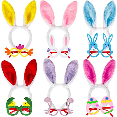 MGparty 12PCS Easter Headbands and Glasses Frame Set Easter Bunny Ears Rabbit Chick Eggs Party Favor Decorations Supplies Photo Booth for Kids and Adults