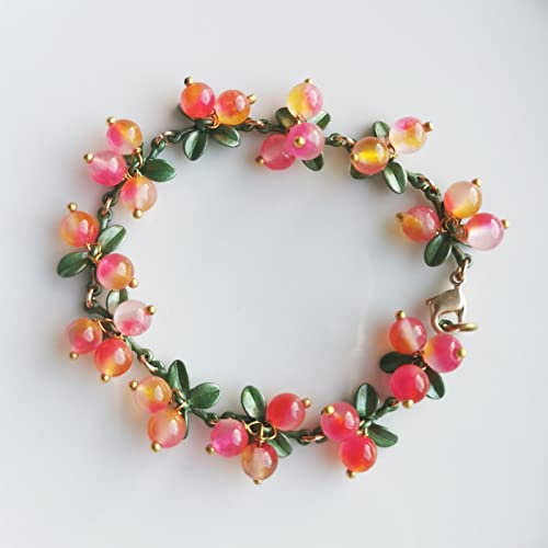 Brosche Clips Broschen Anstecknadel Broschennadel Dekorative Europäische Und Amerikanische Retro-Naturperle Preiselbeere Blaubeere Kirsche Beere Brosche Ohrring Ohrclip Armband,Rosa Beeren Armband Nat