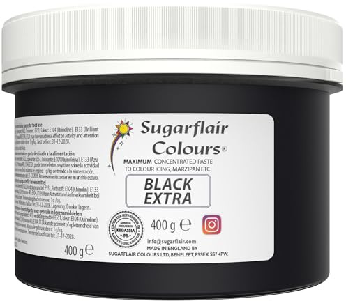 Sugarflair Max Concentrate Paste Lebensmittelfarbe Paste, Black Extra, 400g | Hochkonzentrierte Lebensmittel Farbstoff für Marzipan und Fondant, Sorgt für Kräftige, Gleichmäßige Farben